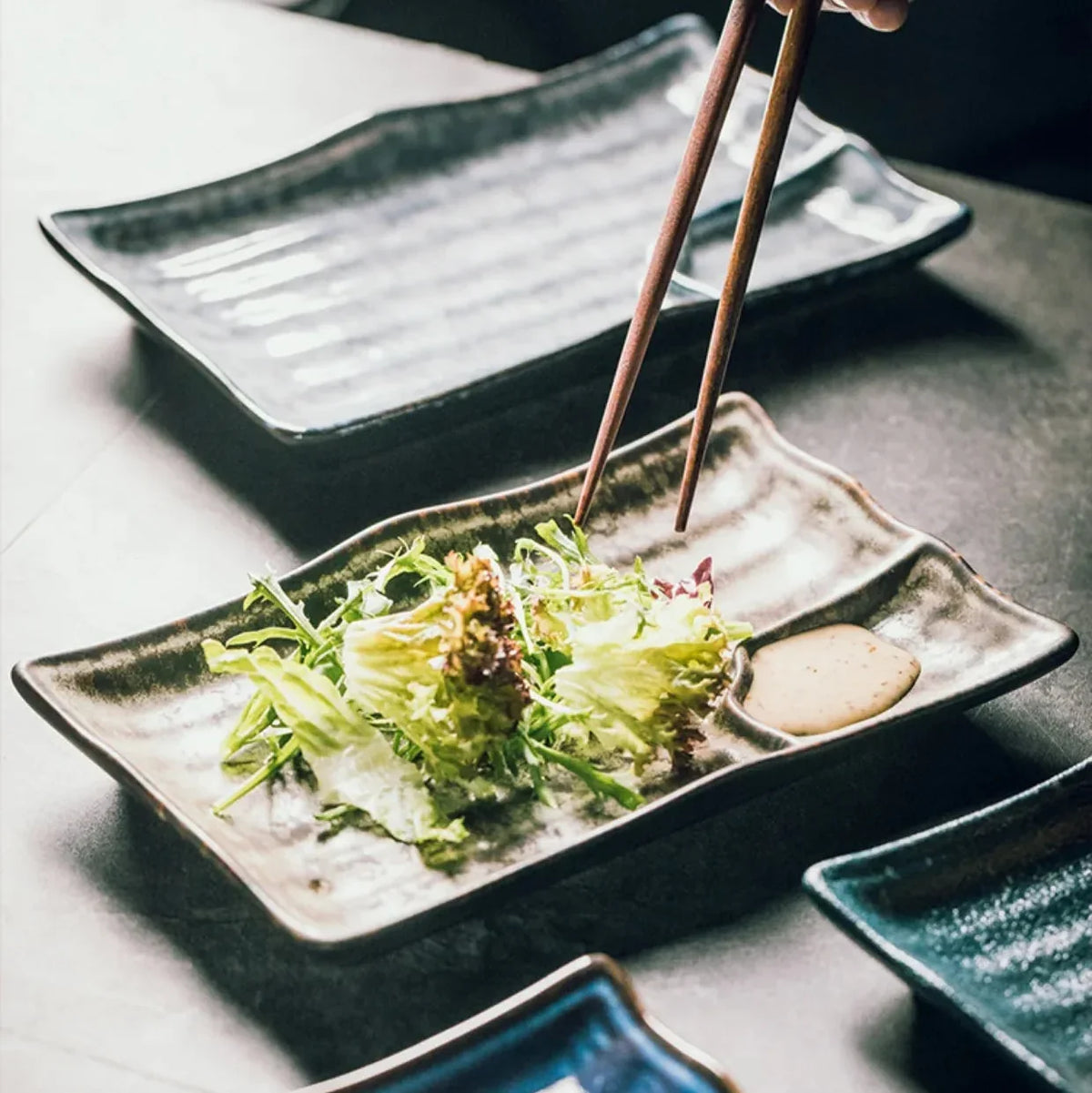 Handcrafted Rectangular Dish with Sauce Well 9×5 Inches White Glazed Dinnerware for Sushi Nigiri Sashimi Japanese Appetizers Tableware
