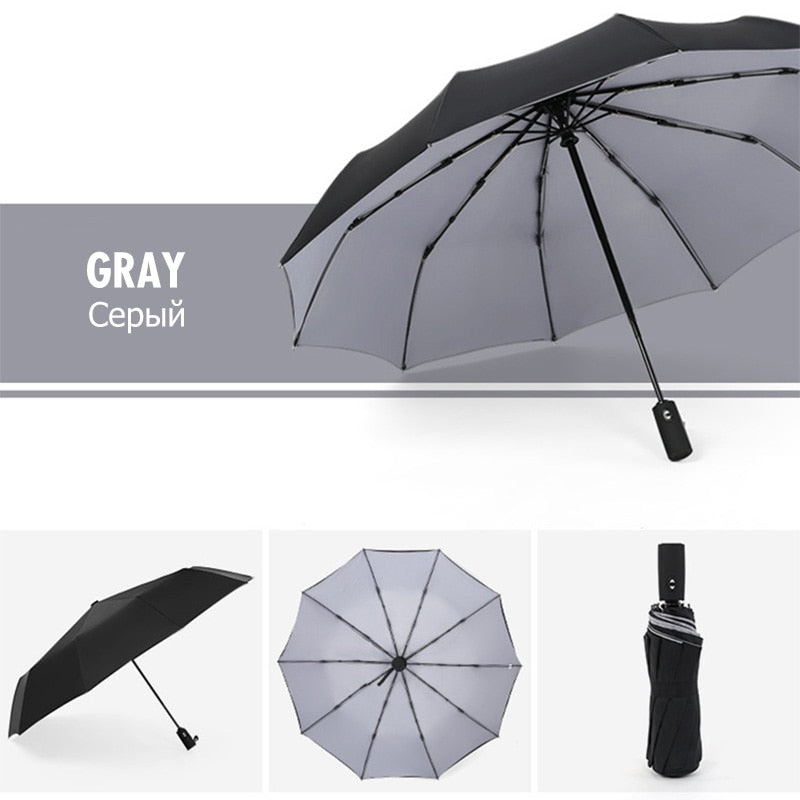 Reverse-Close Inverted Umbrella with Auto-Open Button – Wind-Resistant Double-Layer Canopy for Storm Protection – Hands-Free C-Handle