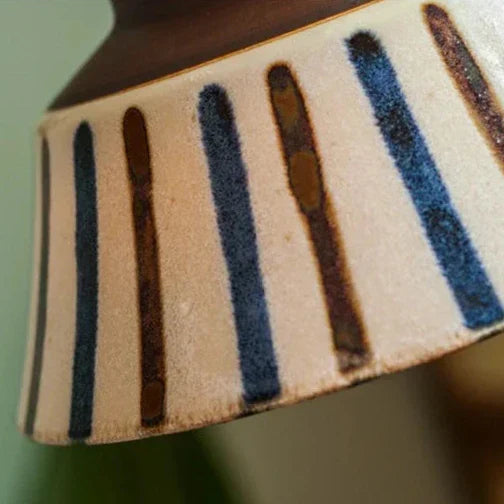 7-Inch Ceramic Hanging Lamp with Blue Stripe Pattern – Adjustable Cord Drop Light for Kitchen Island & Breakfast Bar