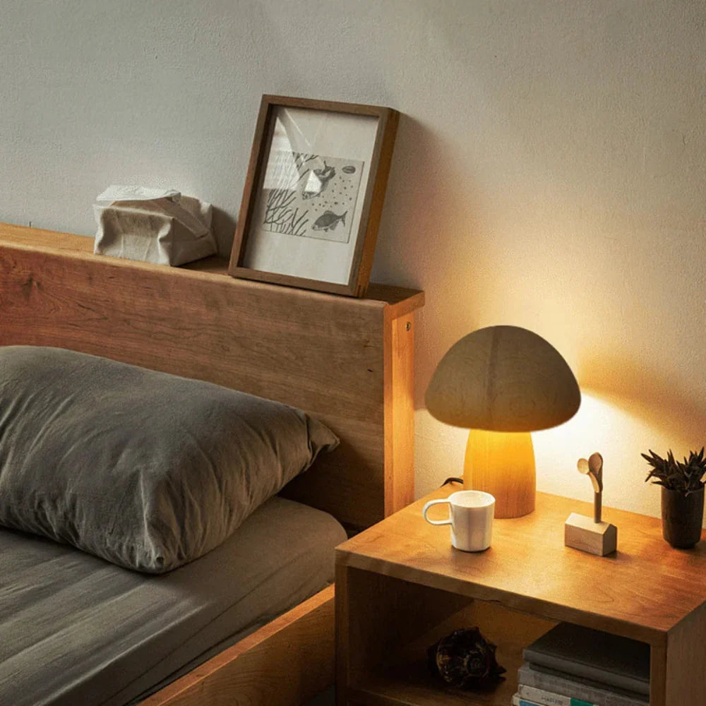 Cordless Wooden Night Light USB Rechargeable 8-Inch Cube Dimmable LED Lamp for Bedside Tables Study Desks Living Rooms