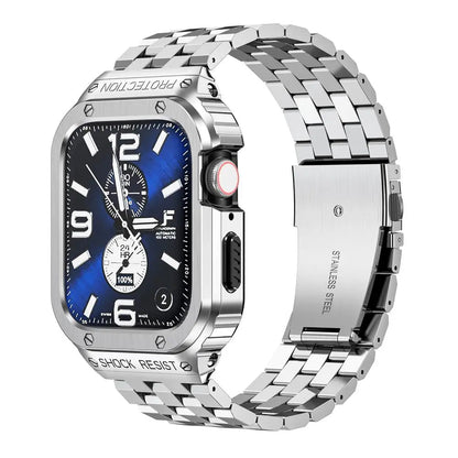 Hardened Steel Wristband & Screen-Guard Housing for 49mm Apple Watch Ultra 1–4 – Precision-Fit Metal Armor System