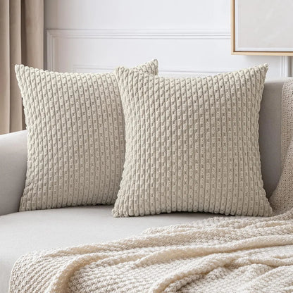 Corduroy Pillow Cover Ribbed Texture Decorative Throw Cushion Case Bohemian Striped Design for Couch Sofa Bed Chair Living Room Bedroom