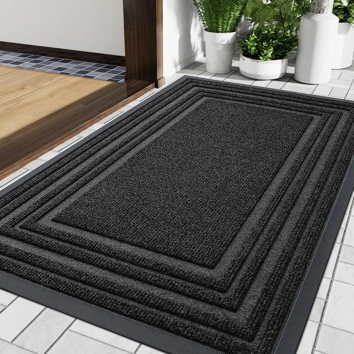 Rubber Entry Mat Slip-Resistant Low Profile for Front Door Back Door Patio Garage Hallway Mud Scraper Floor Protection