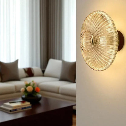 Textured Glass Shell Sconce in Golden Amber Finish for Bedroom Hallway Living Room Accent Lighting