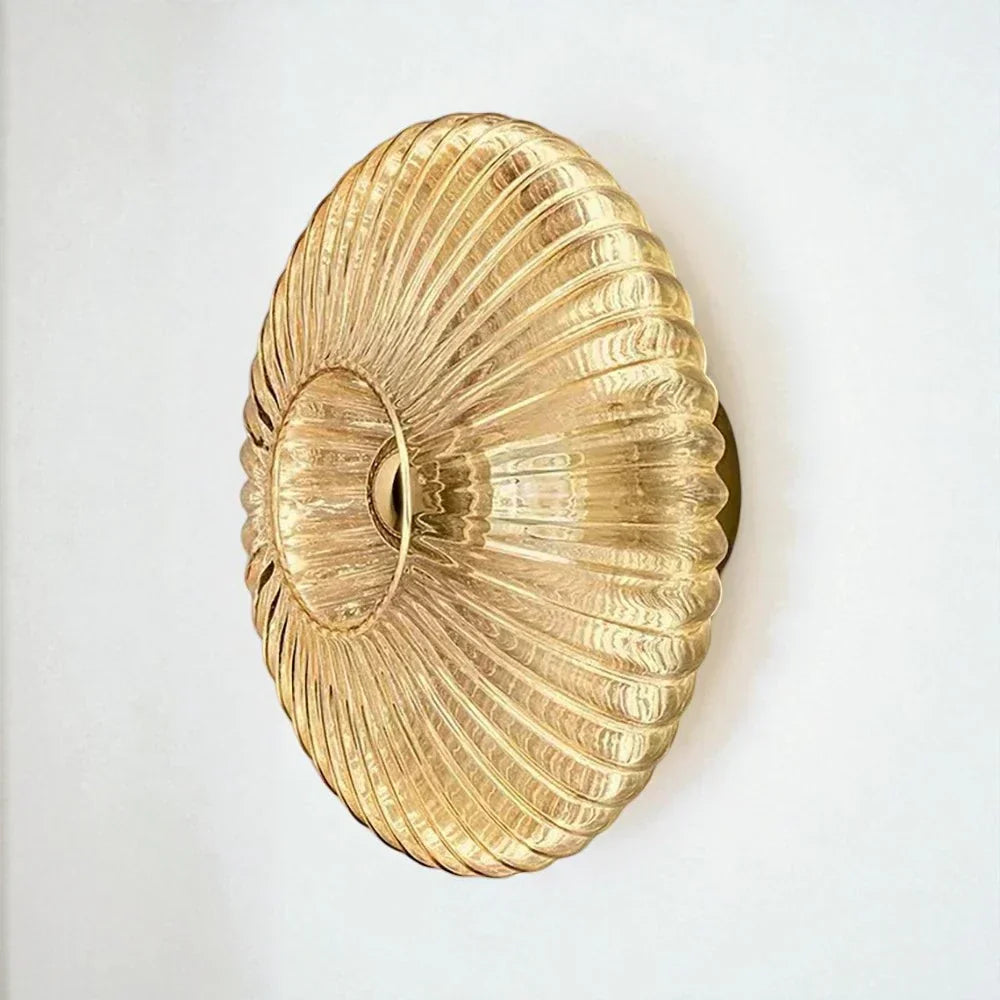 Textured Glass Shell Sconce in Golden Amber Finish for Bedroom Hallway Living Room Accent Lighting