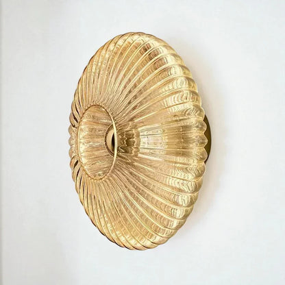 Textured Glass Shell Sconce in Golden Amber Finish for Bedroom Hallway Living Room Accent Lighting