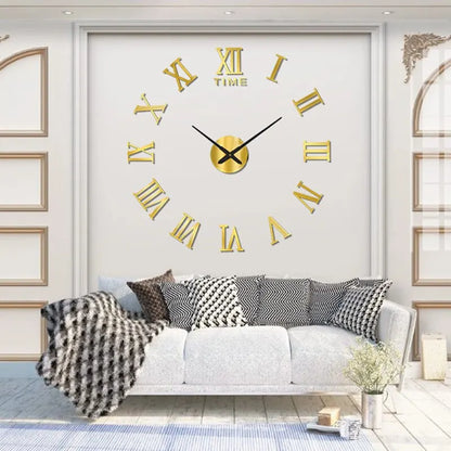 DIY 3D Roman Numeral Timepiece 16 Inch Self-Adhesive Acrylic Numbers Mirror Finish for Bedroom Office Living Space Home Decor No Drilling Ne