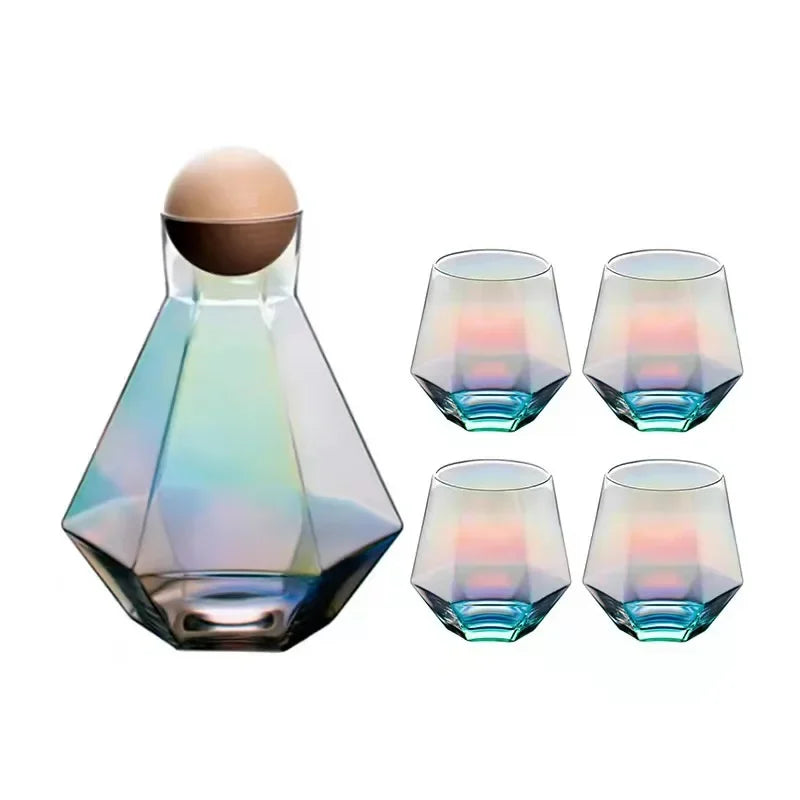 Crystal-Clear Beverage Pitcher & Tumbler Set with Geometric Faceted Design for Home Bar, Kitchen & Dining Room Entertaining
