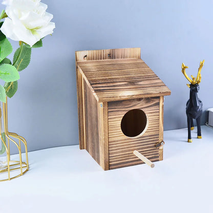 Wooden Bird Nest Box 8.7 in with Side Access Door for Outdoor Hanging Garden Backyard Patio Wildlife Habitat Natural Wood Shelter for Small
