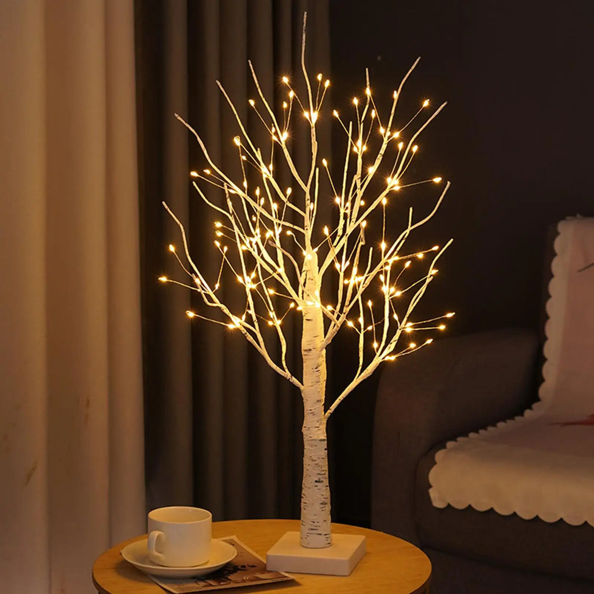 USB Rechargeable LED Birch Tree Accent Lamp 23 Inches Tall White Natural Wood Finish for Nightstand Desk Bedroom Living Room Office Ambient