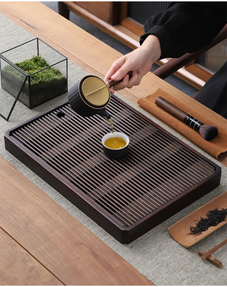 Elegant Bamboo Tea Tray with Water Drain System | Perfect for Tea Lovers