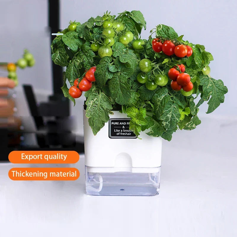 Reservoir Planter with Automatic Watering System White Plastic Indoor Herb Container for Kitchen Windowsill Office Desk Hydroponic Houseplan
