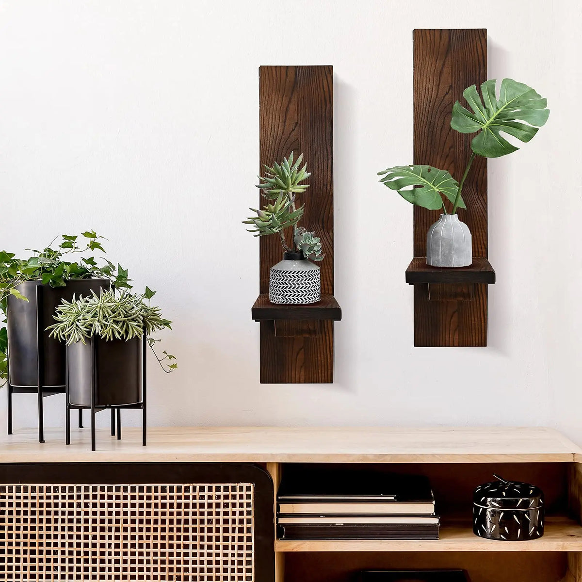 Handcrafted Wooden Sconce Pair for Ambient Candlelight Display – 15-Inch Vertical Mount for Living Rooms, Bedrooms, Patios & Entryways