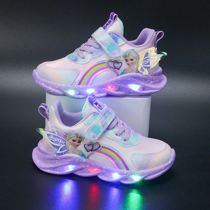 Girls Light-Up Sneakers with Rainbow Glitter and LED Soles for School, Play, and Active Wear