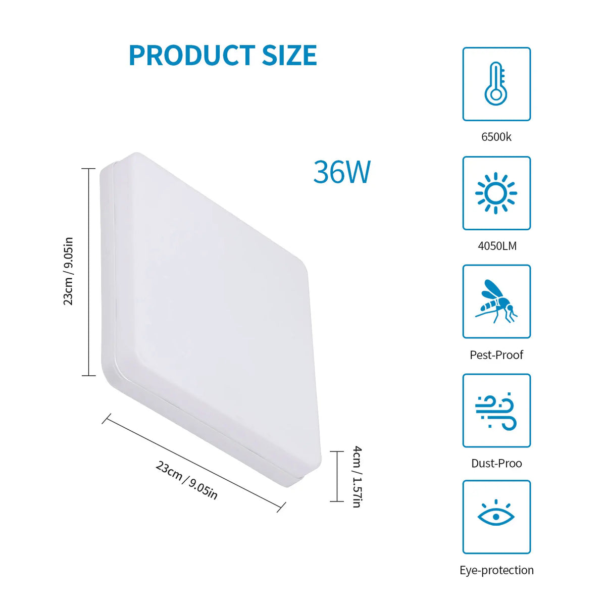 Square LED Flush Mount Light 48W 5400LM Cool White for Bathroom Kitchen Hallway Moisture-Resistant Overhead Fixture Low Profile Modern Home