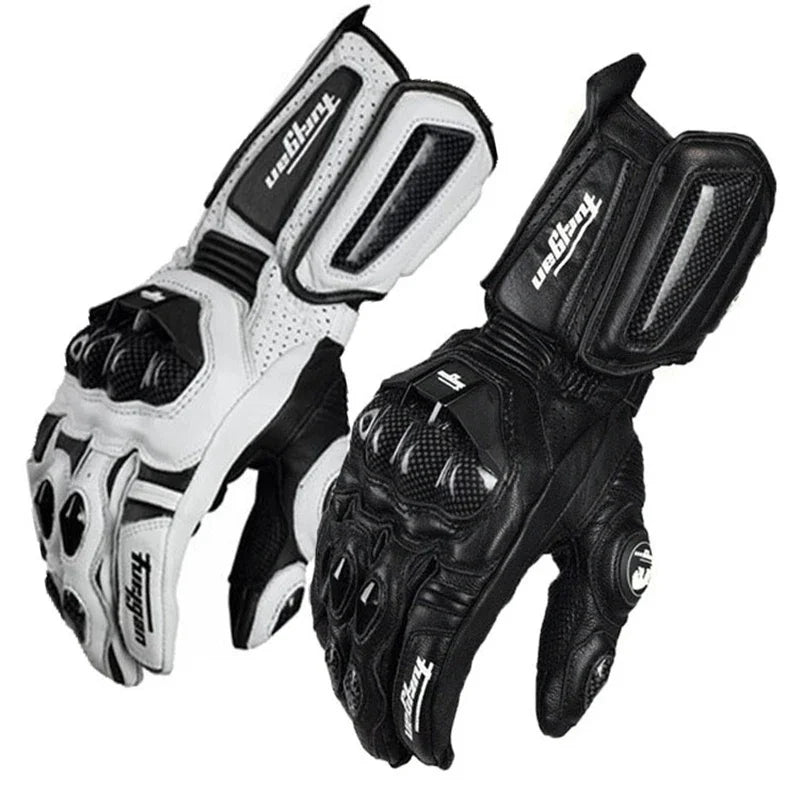 Gloves for Motorcyclists, Leather Motorcycle Gloves with Carbon Fiber Knuckles, Waterproof Touchscreen Riding Gloves