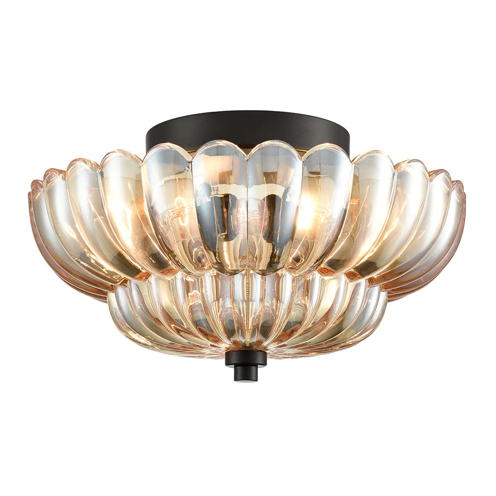 Amber Glass Flush Mount Ceiling Light Vintage Semi-Flush Fixture for Kitchen Bedroom Living Room Dining Room E27 12 in Retro Dome Shade