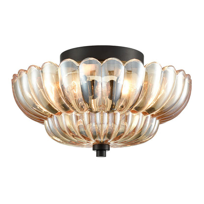 Amber Glass Flush Mount Ceiling Light Vintage Semi-Flush Fixture for Kitchen Bedroom Living Room Dining Room E27 12 in Retro Dome Shade