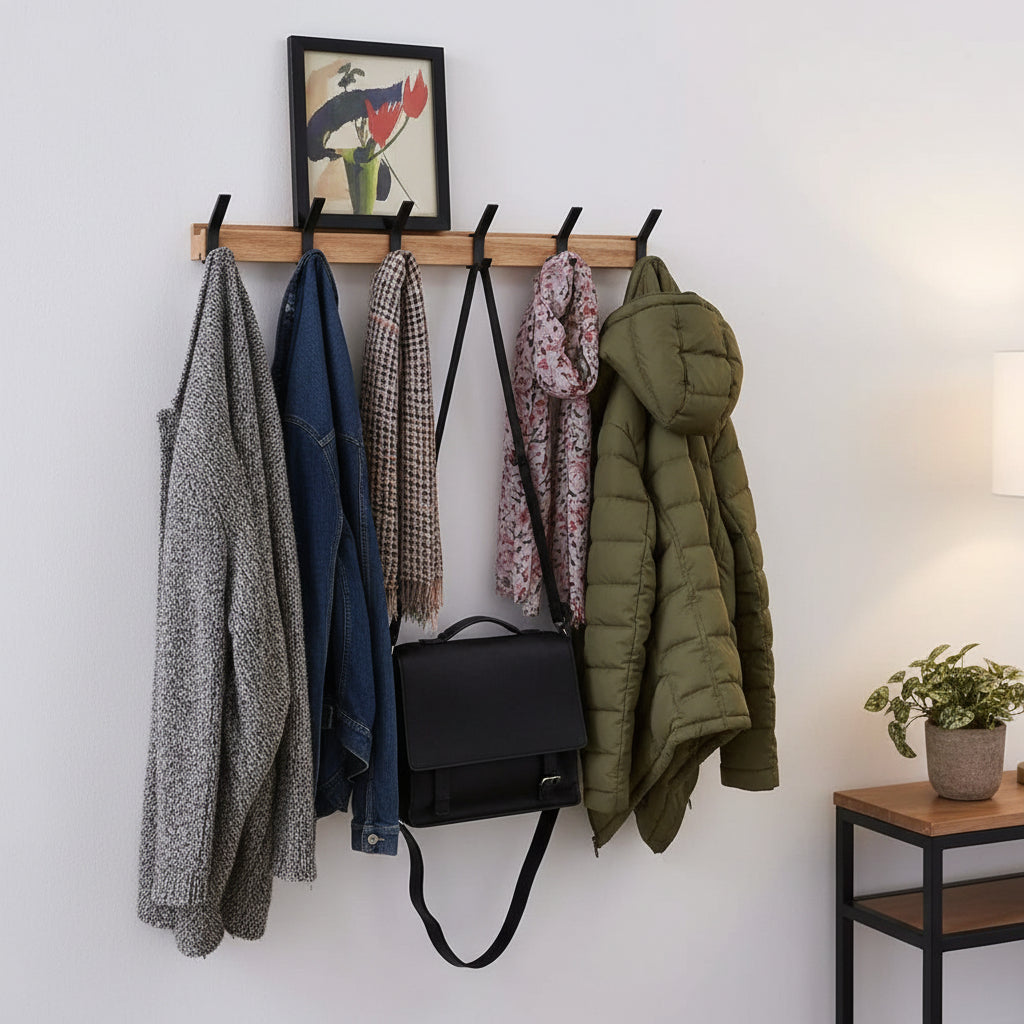 Scandinavian Design | Wall Coat Rack with Movable Double Hooks | Stylish Organizer for Entryways