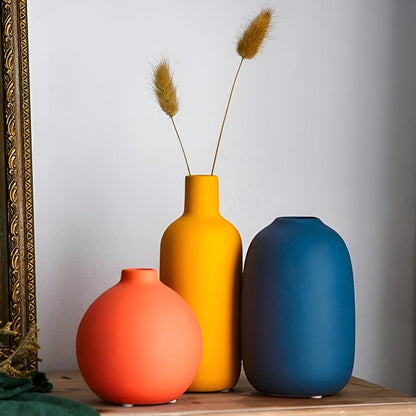 Scandinavian Minimalist 3-Piece Ceramic Vase Set – Elegant Matte Finish