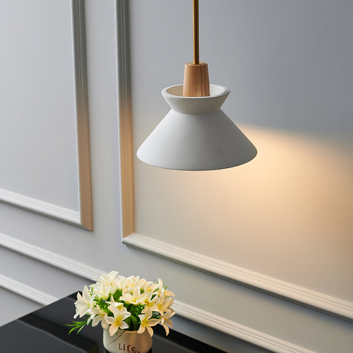 Resin Wood Hanging Light 9 in for Kitchen Island Dining Table Adjustable Ceiling Fixture E26 LED Compatible Scandinavian Modern