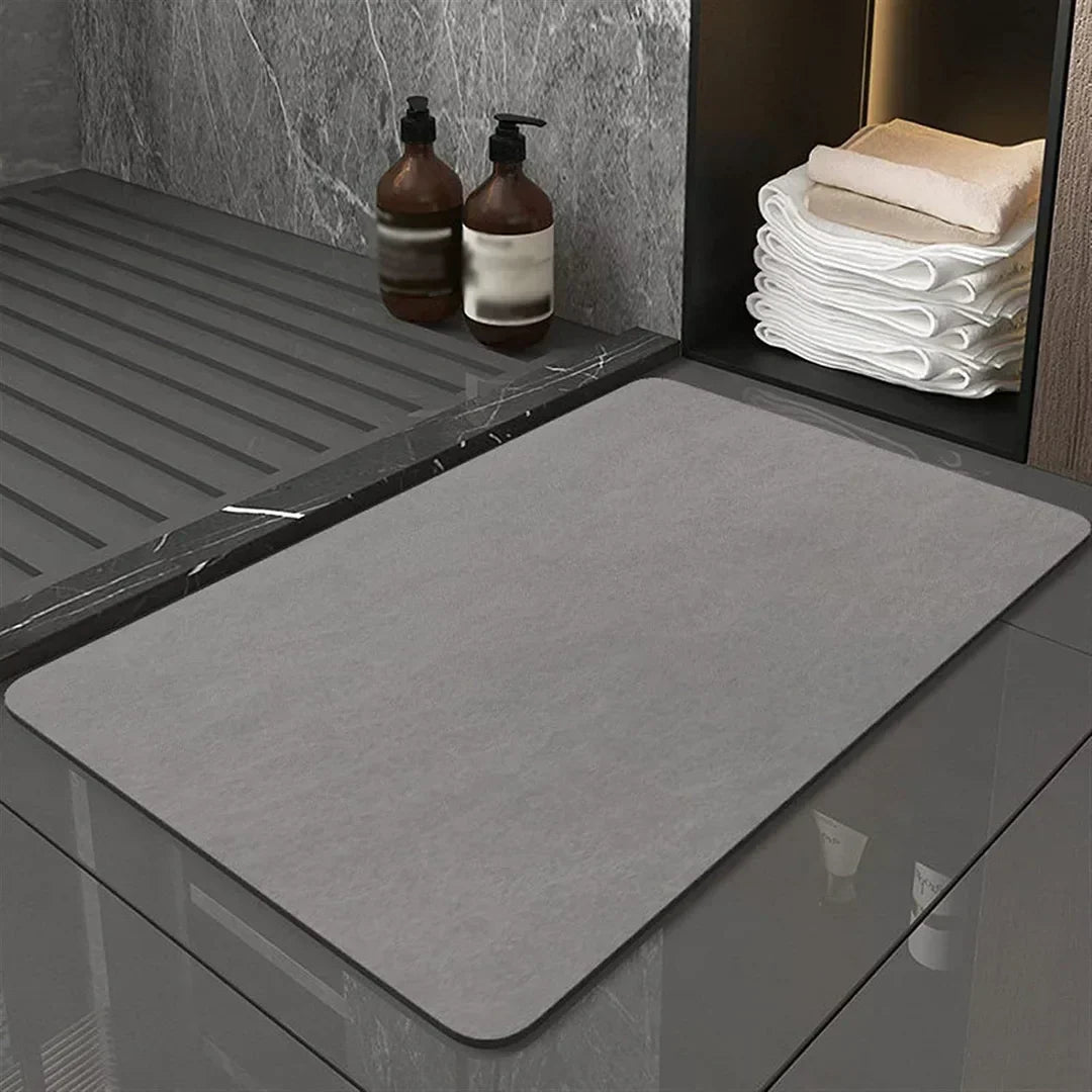Stone Bath Mat Rapid-Dry 16x24 Inches Non-Slip Rubber Base Entryway Rug Beige Gray Navy for Shower Floor Bathroom Kitchen Door Balcony Water