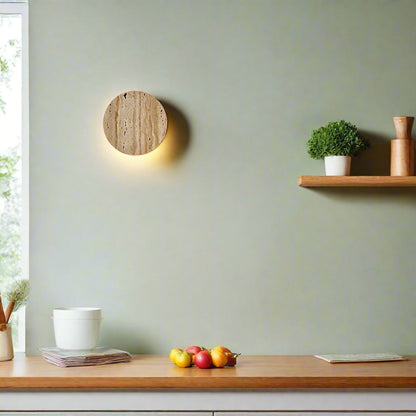 Travertine Stone Wall Sconce Round Frosted Glass Up Down Light Fixture 4 Inch Natural Stone Ambient Lighting Bedroom Hallway Entryway Bathro