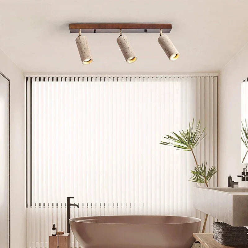 Triple-Head Adjustable Spotlight Bar Stone-Effect Wood Finish 24 Inches for Living Room Bedroom Track Accent Lighting Modern Low-Profile Fix