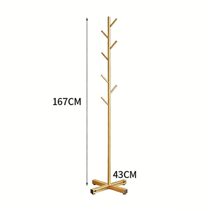 Tall Metal Hall Tree with 8 Hooks 66 Inches Freestanding Entryway Coat Hanger for Jackets Bags Scarves & Accessories Modern Vertical Garment