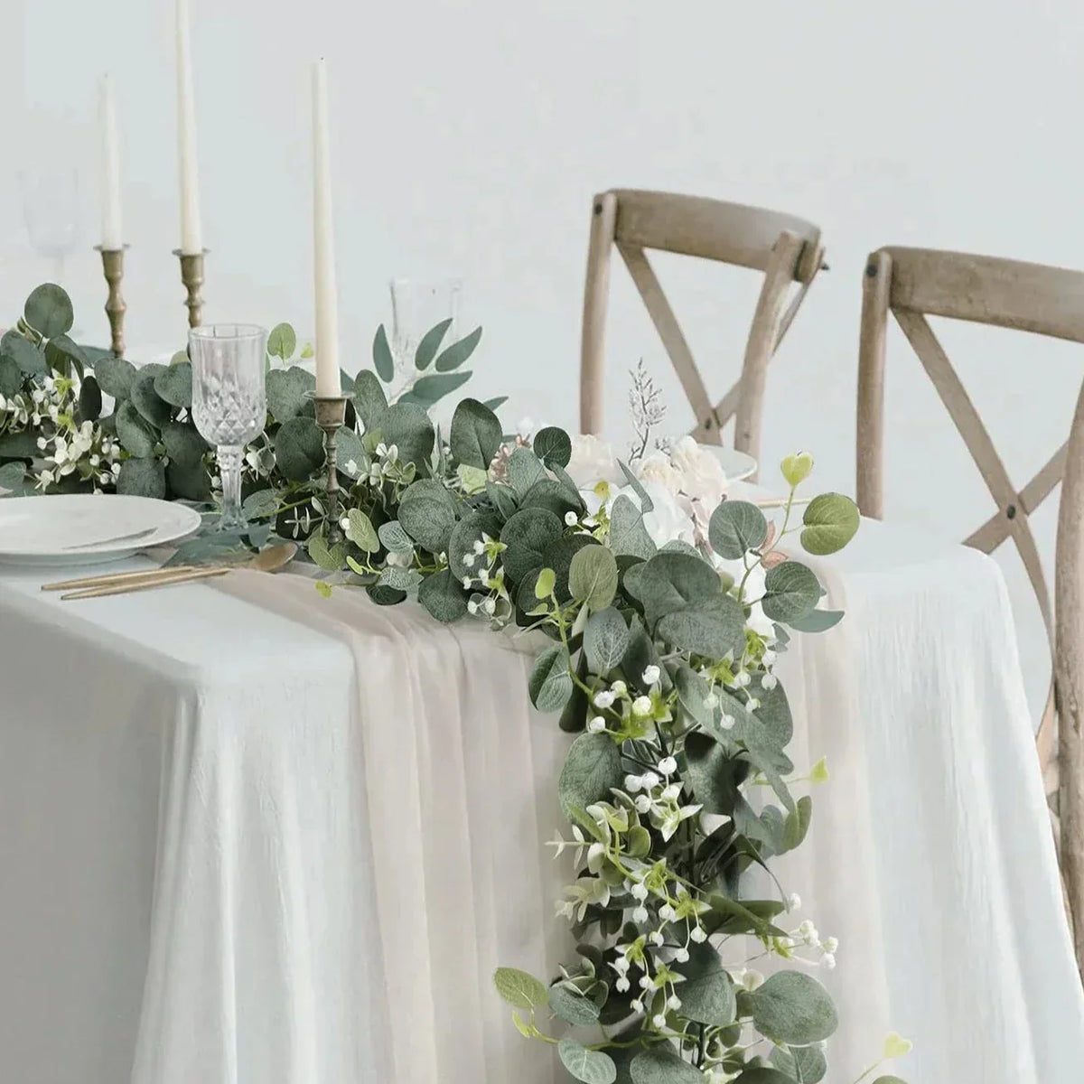 Artificial Eucalyptus Garland 70-Inch Greenery Strand Set of 2 for Mantel Staircase Wedding Party Home Decoration