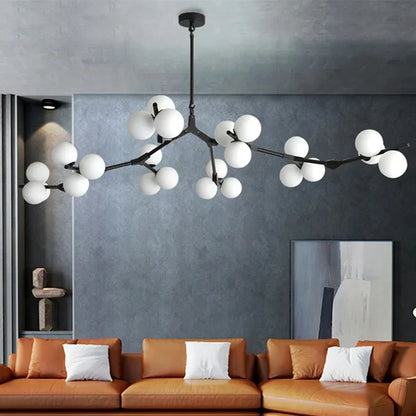 Sculptural Multi-Globe Ceiling Fixture with Repositionable Arms in Frosted Glass & Metal for Dining Areas & Living Spaces