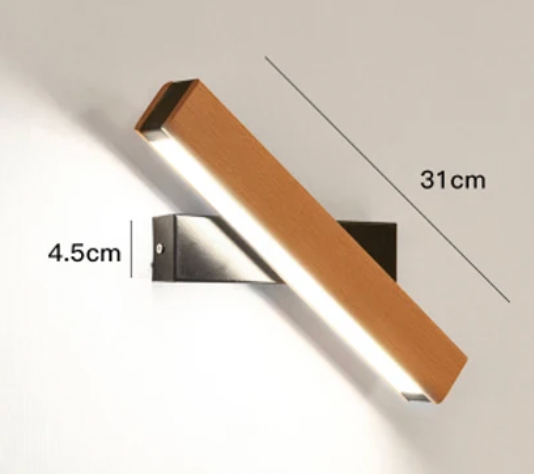 Rotating LED Wall Sconce with Wood Accent – Adjustable Minimalist Light for Bedroom & Living Room
