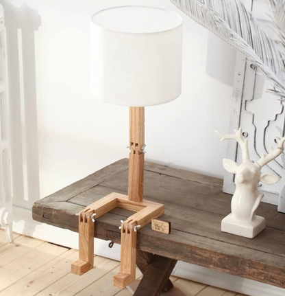 Wooden Desk Lamp with Storage Shelf 17 in Adjustable Reading Light for Nightstand Office Bedroom White Natural Wood Finish E27