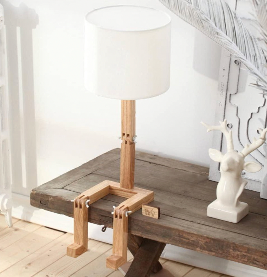Scandinavian Wood Reading Lamp with Shelf | Adjustable Table Light for Bedroom & Living Room