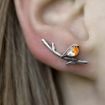Artisan Bird Earrings in Colored Glass with Sterling Silver Hooks for Women