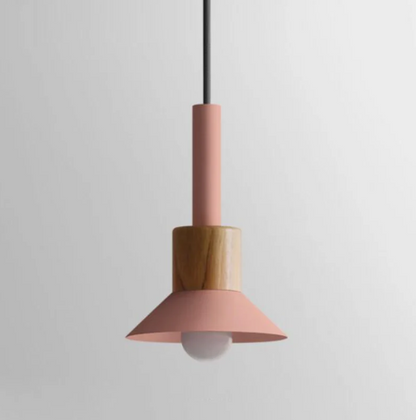 Wooden Pendant Light with Colorful Shade Scandinavian Modern Ceiling Fixture for Kitchen Dining Room Bedroom E26 Hardwired