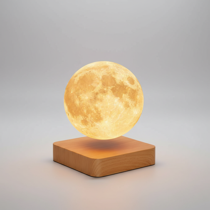 Levitating Moon Night Light with Wooden Base | Rechargeable LED Desk Accent | Touch Dimmable Color Changing Glow | Realistic Lunar Surface f