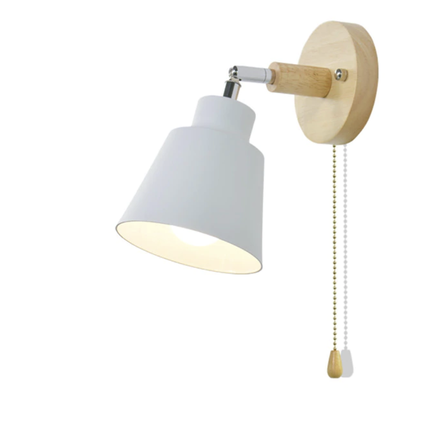 Swivel Sconce with Chain Pull and Wood Accent for Focused Task Lighting in Bedroom, Hallway or Reading Nook – 180° Rotation