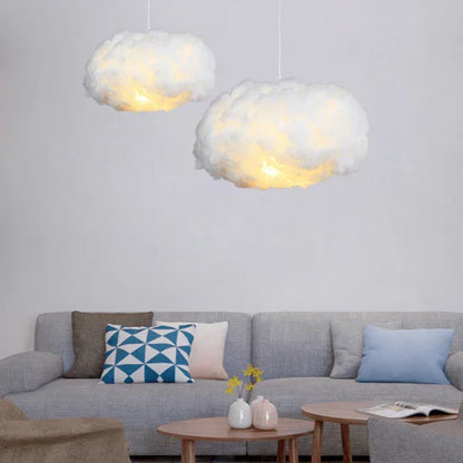 Fluffy Cloud Hanging Lamp 16-Inch White Cotton Overhead Light for Kids Room Nursery Bedroom Soft Warm Glow LED Ceiling Fixture