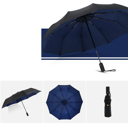 Reverse-Close Inverted Umbrella with Auto-Open Button – Wind-Resistant Double-Layer Canopy for Storm Protection – Hands-Free C-Handle