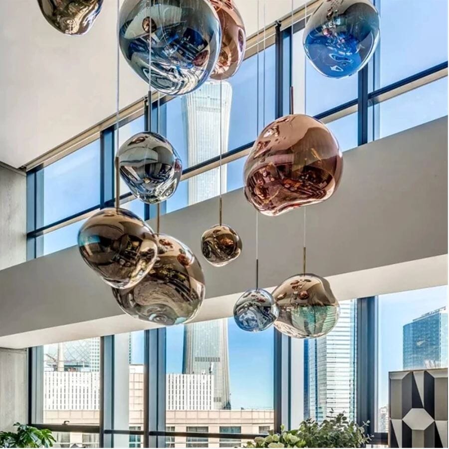 Reflective Globe Hanging Light Fixture Adjustable Height E27 Socket for Kitchens Dining Rooms | Modern Orb Ceiling Lamp Chrome Gold Glass