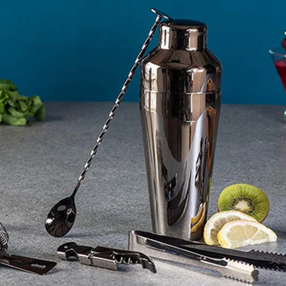 Stainless Steel Cocktail Shaker Tool Kit 10-Piece Complete Mixology Essentials Rose Gold Silver Black for Home Bar Entertaining Party Barten