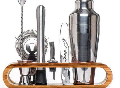 Stainless Steel Bartender Tool Kit 10-Piece Set with Shaker Jigger Strainer for Home Mixology Cocktail Station Bar Accessories Professional
