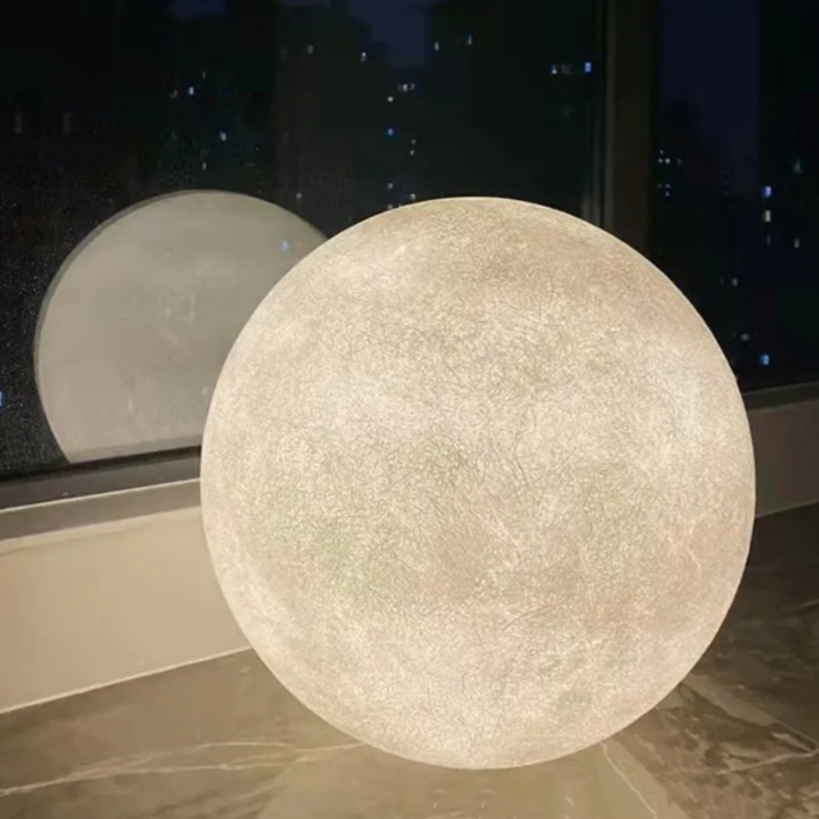 Standing Lamp with 16 in Moon Sphere Adjustable Glow White Acrylic LED for Bedroom Living Room Den Office Space Warm Ambient Lighting