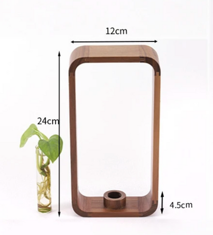 Tabletop Hydroponic Vase for Rooting Cuttings Clear Glass Wood Stand Water Propagation Station Indoor Herb Garden Windowsill Planter