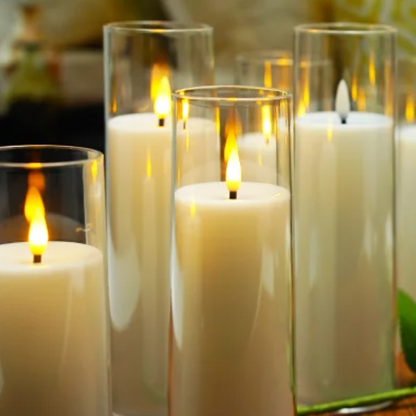 Remote-Controlled LED Pillar Candles 9-Piece Set with Timer for Living Room Bedroom Dining Decor Acrylic Battery-Powered Ivory
