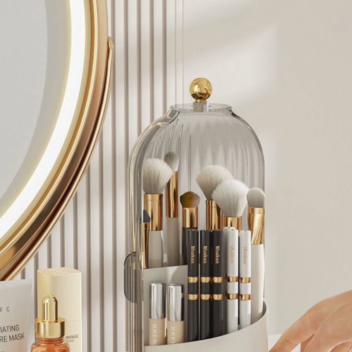 Spin-Top Makeup Storage Tower Clear 360° Holder 11 in Tall for Bathroom Vanity Countertop Beauty Products Lipstick Skincare Perfume Brush Or