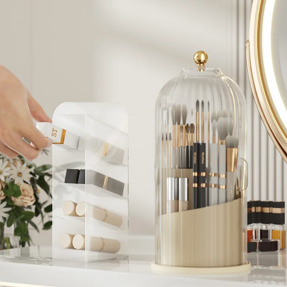 Spin-Top Makeup Storage Tower Clear 360° Holder 11 in Tall for Bathroom Vanity Countertop Beauty Products Lipstick Skincare Perfume Brush Or