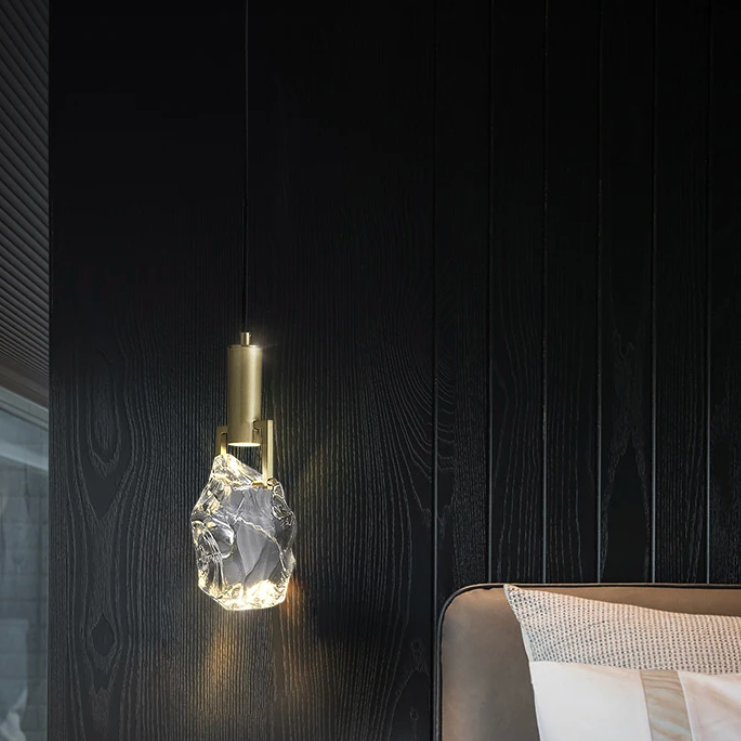 Hanging Fixture with Polished Copper & Faceted Glass Shade for Dining Room, Kitchen Island, Entryway