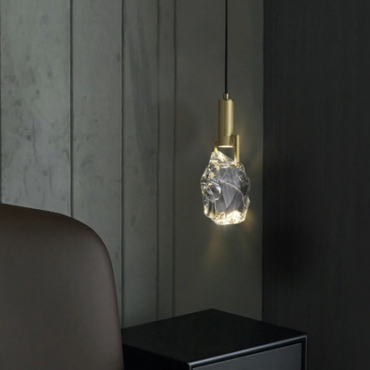 Hanging Fixture with Polished Copper & Faceted Glass Shade for Dining Room, Kitchen Island, Entryway